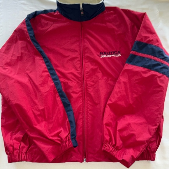 Vintage NAUTICA Competition Spellout Windbreaker Jacket Red w/Navy Stripe Detail - Picture 16 of 16